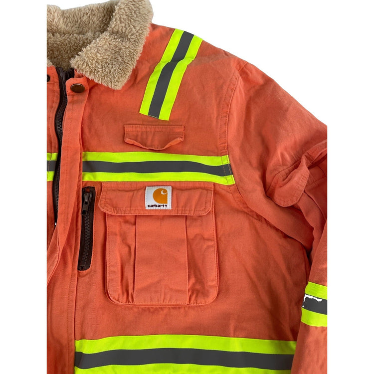 Mens Carhartt High Visibility Orange Safety Jacket Sherpa Collar Size Xl