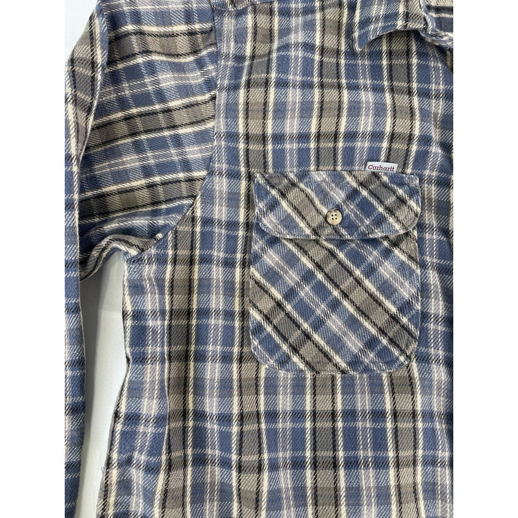Mens Carhartt Blue & Gray Plaid Button Down Long Sleeve Shirt Size Large