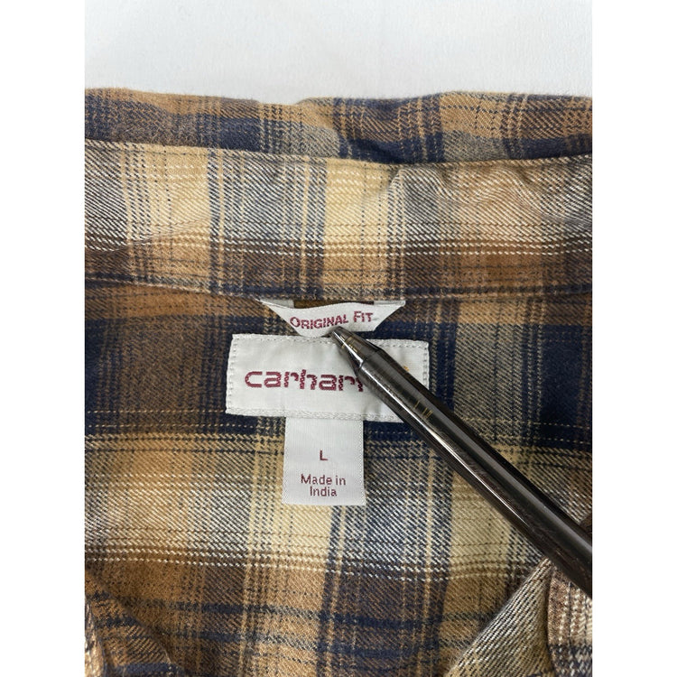 Mens Carhartt Multicolor Plaid Button-Up Flannel Size L