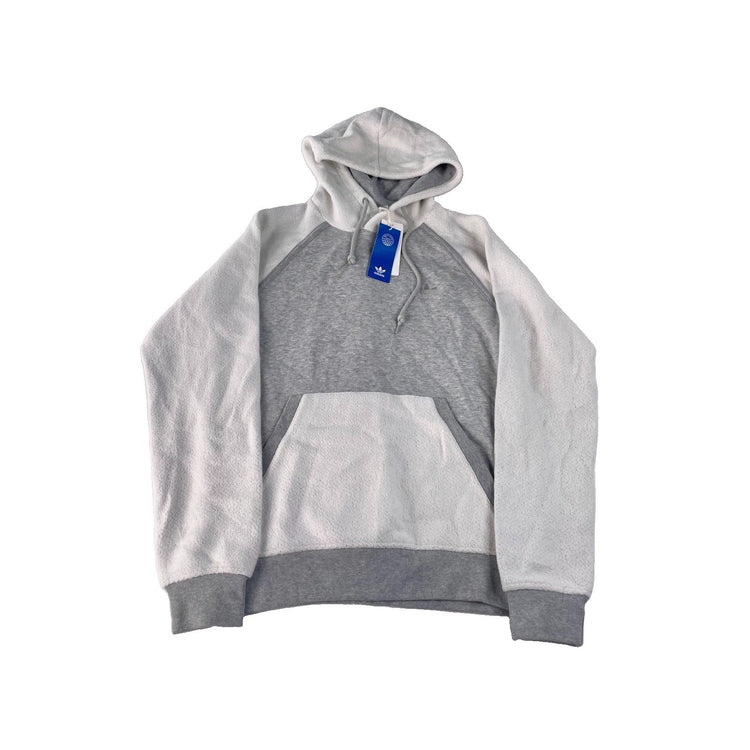Mens Adidas Originals NWT Gray Sherpa Fleece Trefoil Pullover Hoodie SIZE S