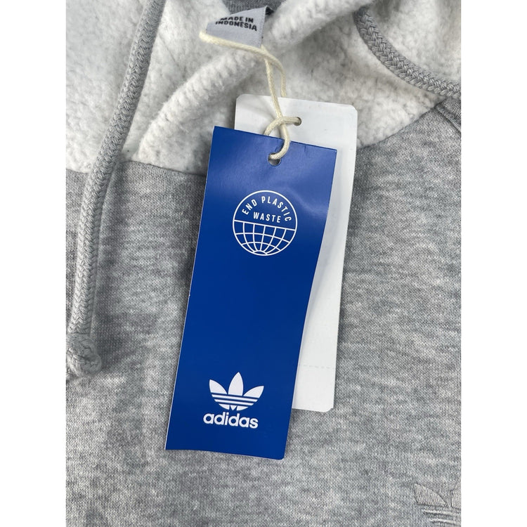 Mens Adidas Originals NWT Gray Sherpa Fleece Trefoil Pullover Hoodie SIZE S