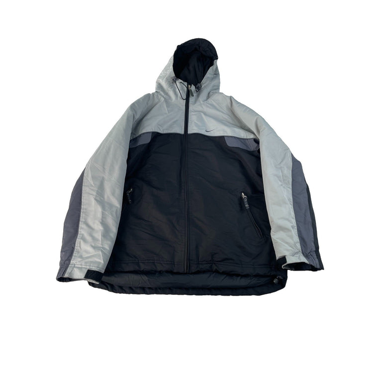 Men Vintage Nike Two-Tone Gray Black Hooded Winter Jacket Size M