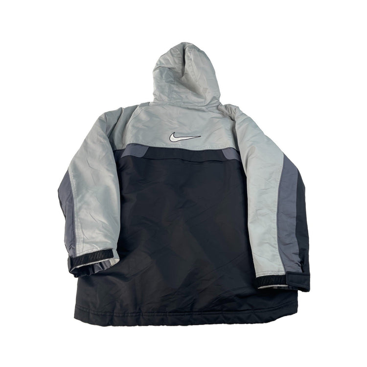 Men Vintage Nike Two-Tone Gray Black Hooded Winter Jacket Size M