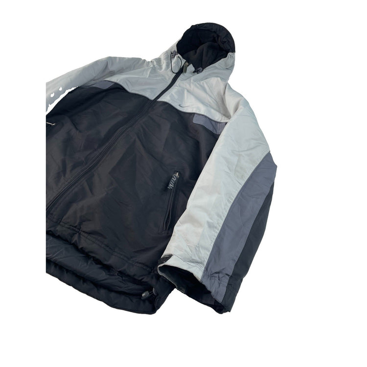 Men Vintage Nike Two-Tone Gray Black Hooded Winter Jacket Size M