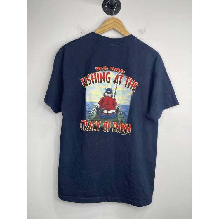 Men’s Vintage Big Dogs Navy Blue ‘Fishing At The Crack Of Dawn’ T Shirt Sz L
