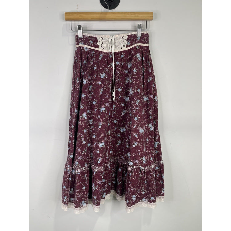 Women’s Maroon With Flower 70s Gunnies Vintage Skirt