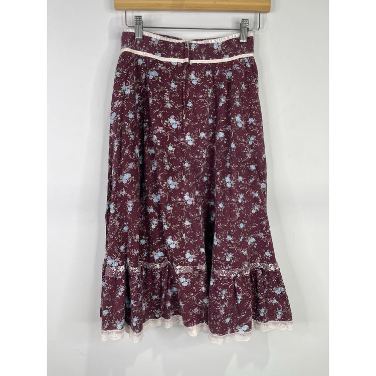 Women’s Maroon With Flower 70s Gunnies Vintage Skirt