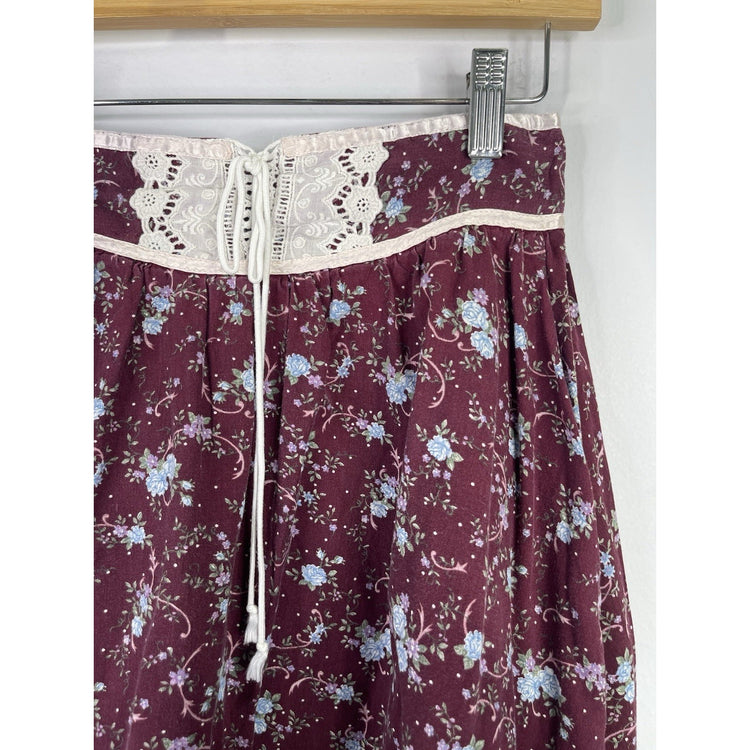 Women’s Maroon With Flower 70s Gunnies Vintage Skirt