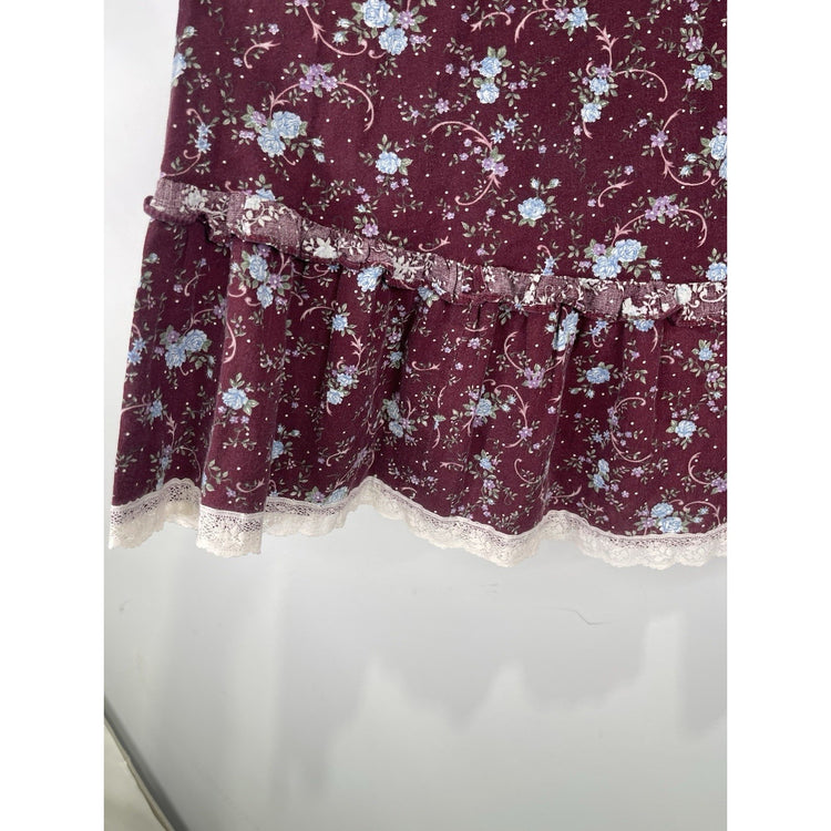 Women’s Maroon With Flower 70s Gunnies Vintage Skirt