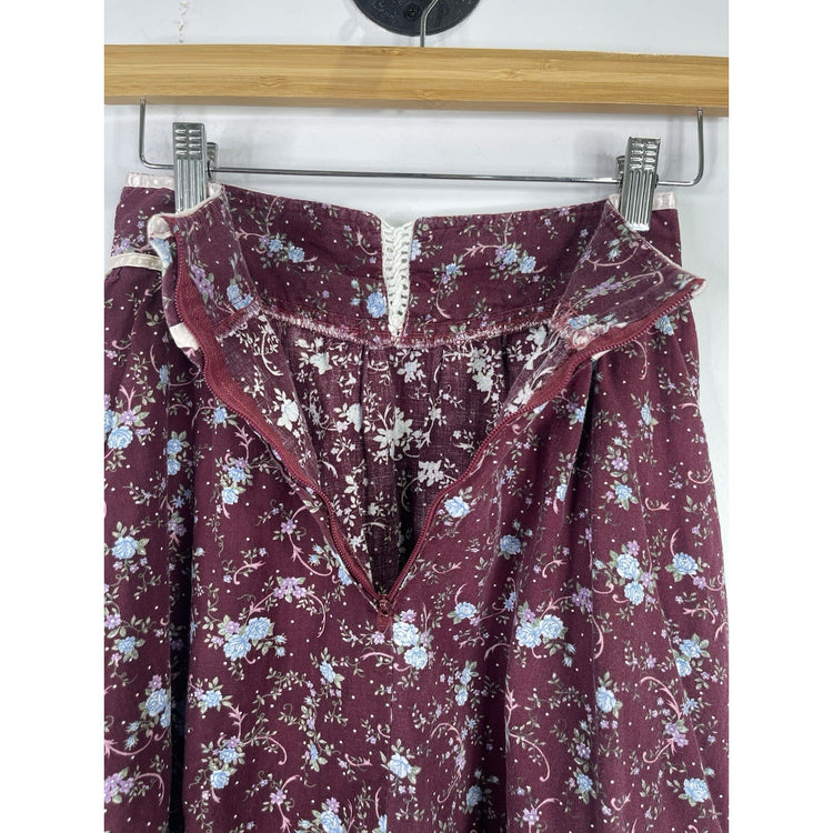 Women’s Maroon With Flower 70s Gunnies Vintage Skirt