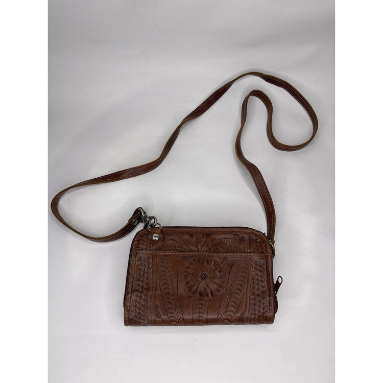 Women’s Western Brown Leather Tribal/Floral Design Crossbody Bag