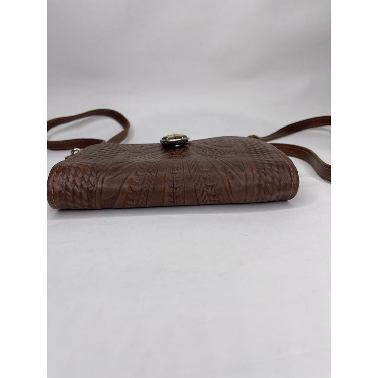 Women’s Western Brown Leather Tribal/Floral Design Crossbody Bag
