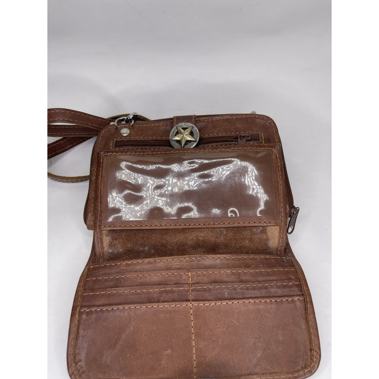 Women’s Western Brown Leather Tribal/Floral Design Crossbody Bag