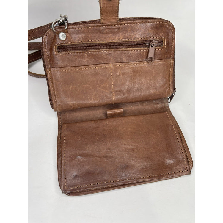 Women’s Western Brown Leather Tribal/Floral Design Crossbody Bag