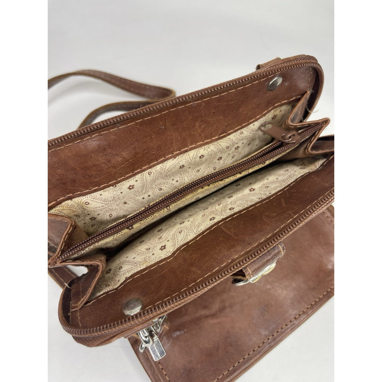 Women’s Western Brown Leather Tribal/Floral Design Crossbody Bag