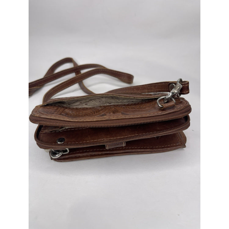 Women’s Western Brown Leather Tribal/Floral Design Crossbody Bag