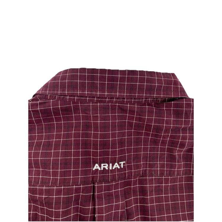 Mens Ariat Pro Series Stretch Maroon Button-Down LongSleeve Plaid Shirt Size Xl