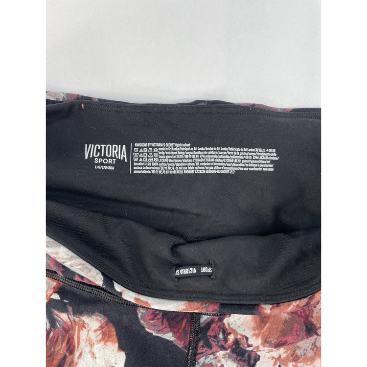 Womens Victroria Sport Black & Pink Floral Print Leggings Size Large