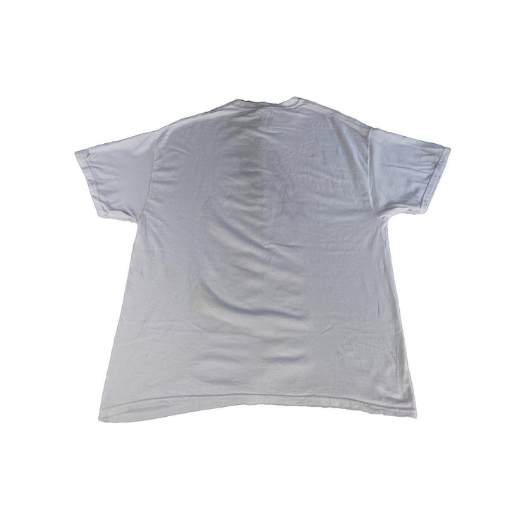 Mens Vintage Gildan Basic White Spurs Logo T-Shirt Size XL
