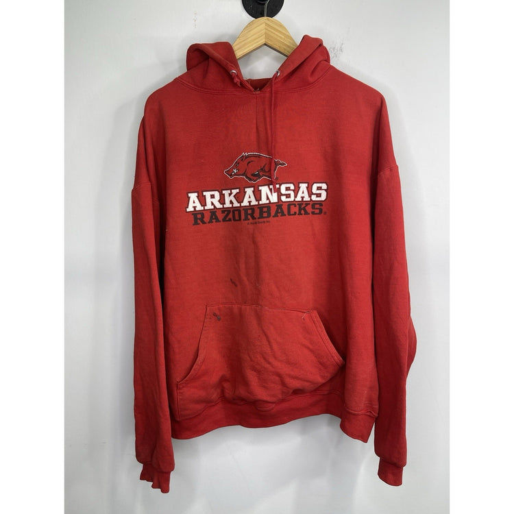 Men’s Red Distressed Arkansas Razorbacks Hoodie Sweatshirt Sz XL