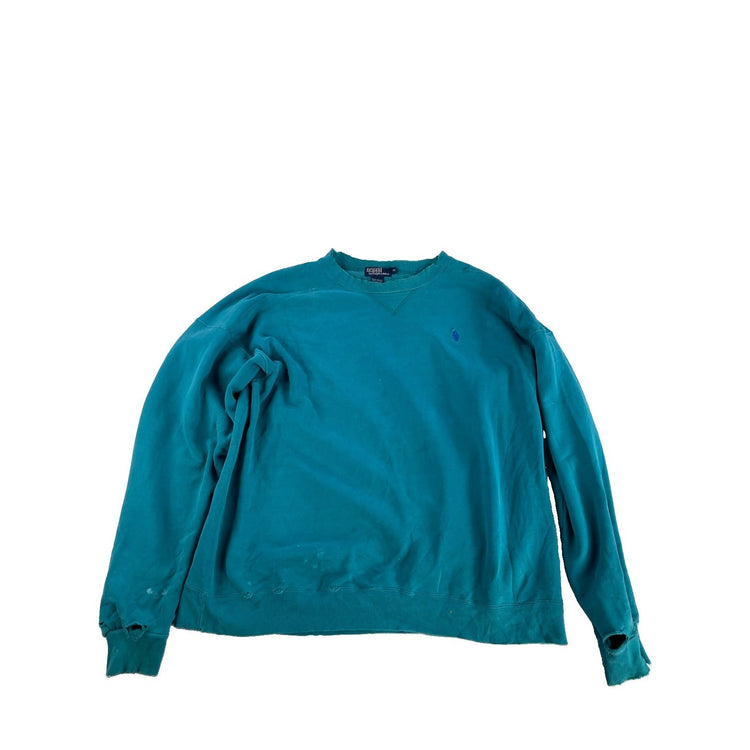 Mens Vintage 90s Polo Ralph Lauren Crewneck Sweatshirt XL Teal Thrashed