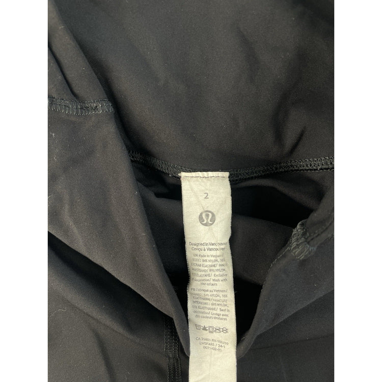 Womens Lululemon Solid Black Mid-Rise Ankle Leggings W Pockets Size 2