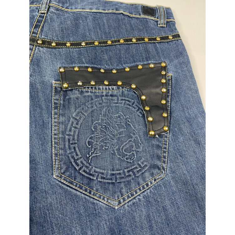 Cezer Y2K Baggy Jean Shorts with Gold Studs 40