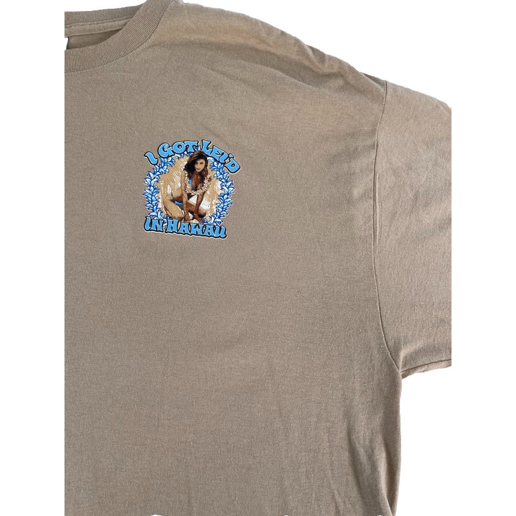 Mens Hanes ‘I Got Lei’d In Hawaii’ Beige T Shirt Size XL