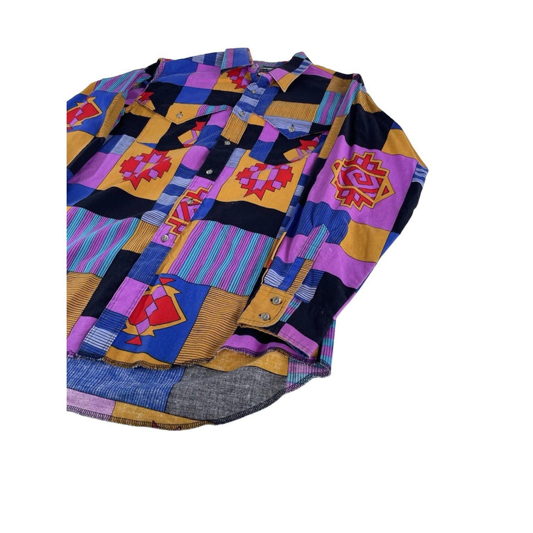 Mens Vintage Wrangler Cowboy Cut Shirt Southwestern Geometric Print Size 16.5-34