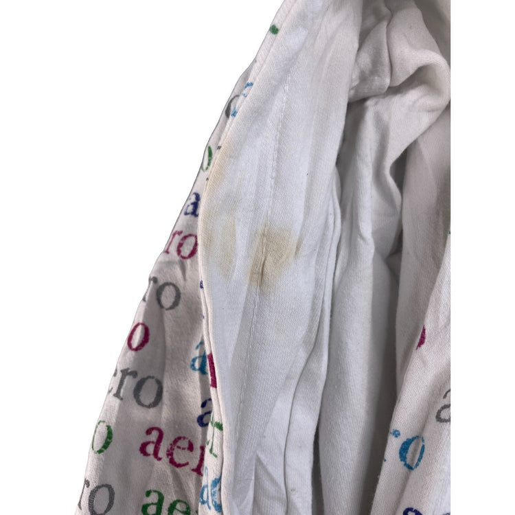 Womens Aeropostale White Zip Up Hoodie All Over Logo Print Size XL