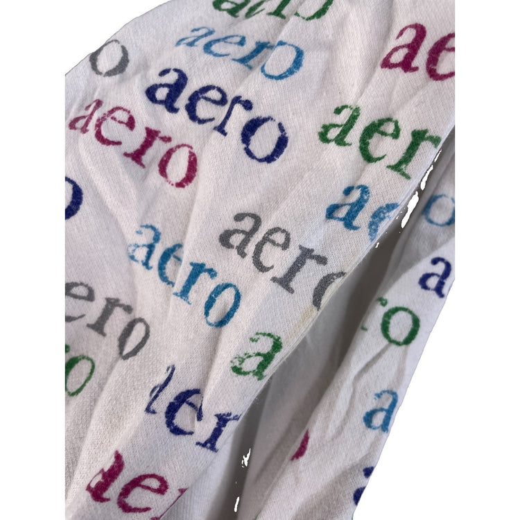 Womens Aeropostale White Zip Up Hoodie All Over Logo Print Size XL