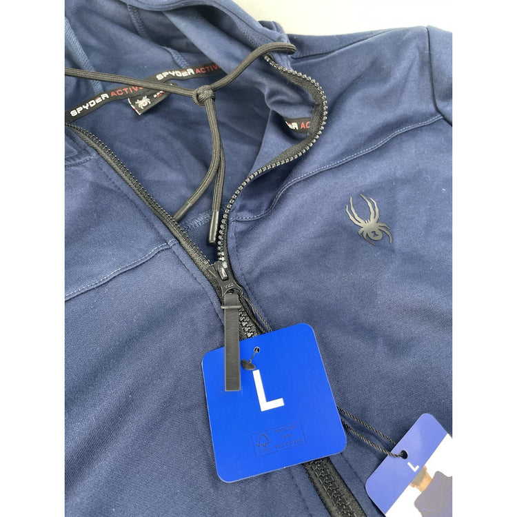 Mens New Spyder Active Navy Blue ProWeb Full Zip Performance Hoodie Size L
