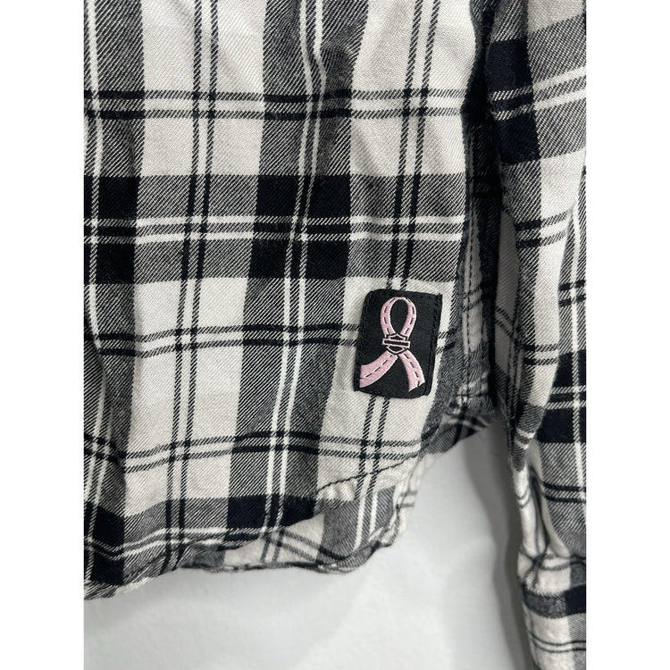 Adult VTG Breast Cancer Awareness Harley Davidson Plaid Button Down Shirt Sz S