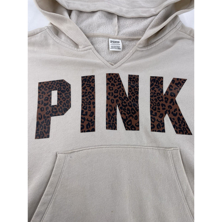 Womens PINK Victoria Secret Light Pink Cropped Hoodie Size Xl