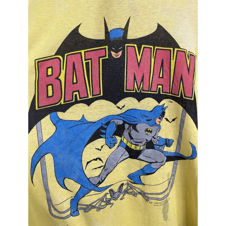 Vintage 1988 Men’s Yellow DC Comics Batman T-Shirt Retro Comic Style Size XL
