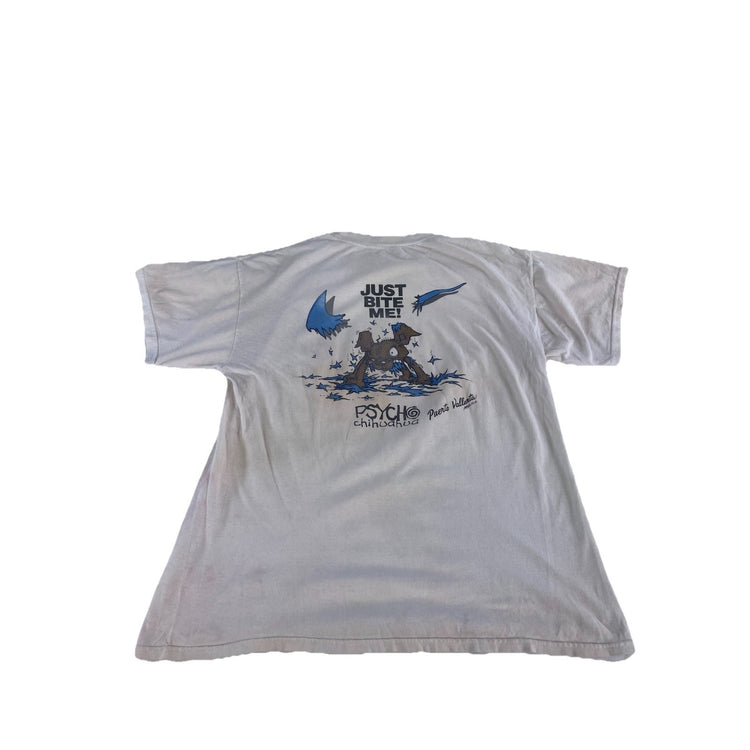 Mens Psycho Chihuahua Graphic White/Cream Shirt Size L