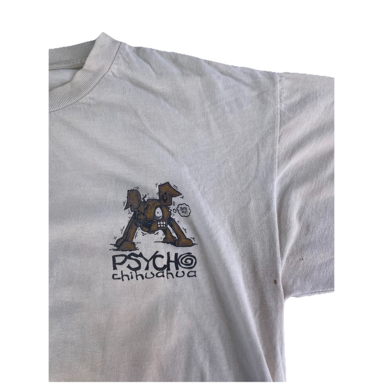 Mens Psycho Chihuahua Graphic White/Cream Shirt Size L