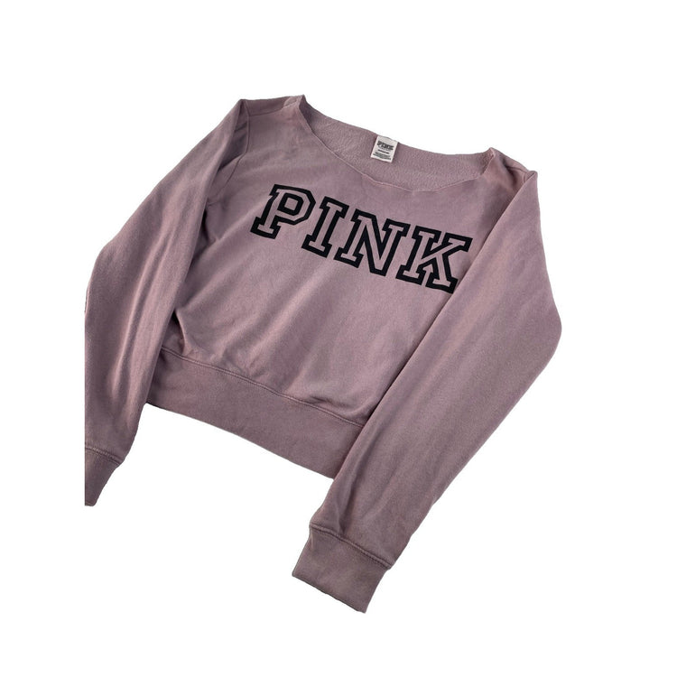 Womens Victoria's Secret PINK Dusty Rose Pullover Sweatshirt Raw Hem Size S