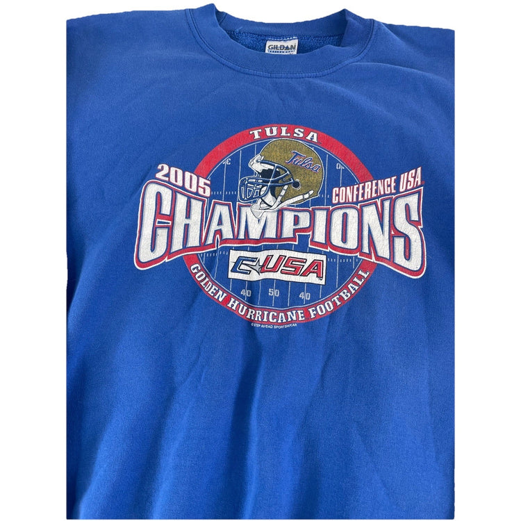 Mens Vintage 2005 Tulsa Golden Hurricane Football Sweatshirt CUSA CHAMPS Size L