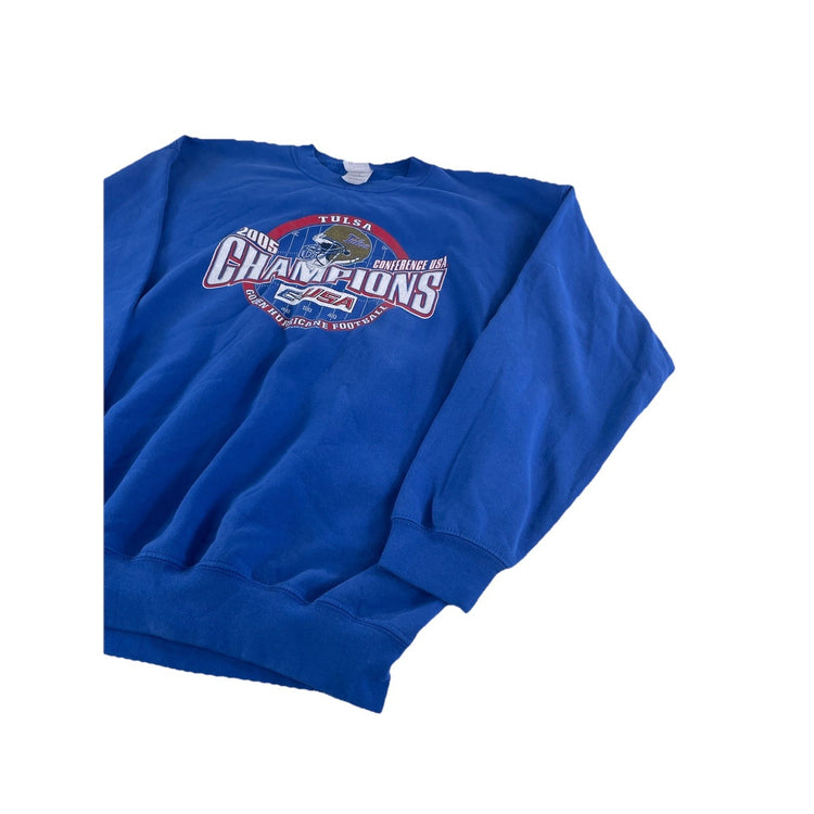 Mens Vintage 2005 Tulsa Golden Hurricane Football Sweatshirt CUSA CHAMPS Size L