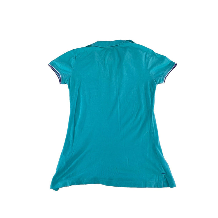Women's Aéropostale Sequin Script Polo Shirt Turquoise Blue Size M