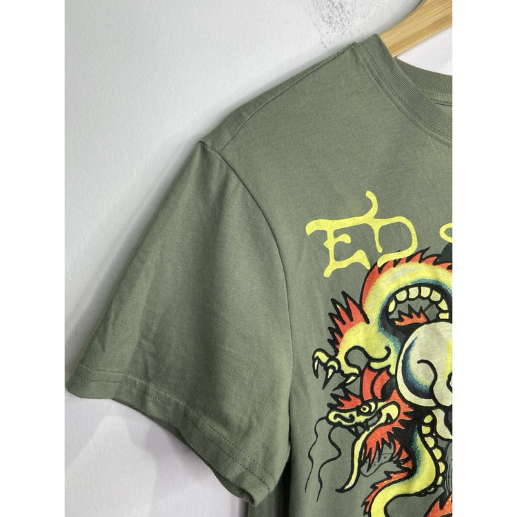 Ed Hardy Y2K Streetwear Dragon Panther Tattoo Short Sleeve Tee Olive Small
