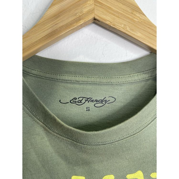 Ed Hardy Y2K Streetwear Dragon Panther Tattoo Short Sleeve Tee Olive Small