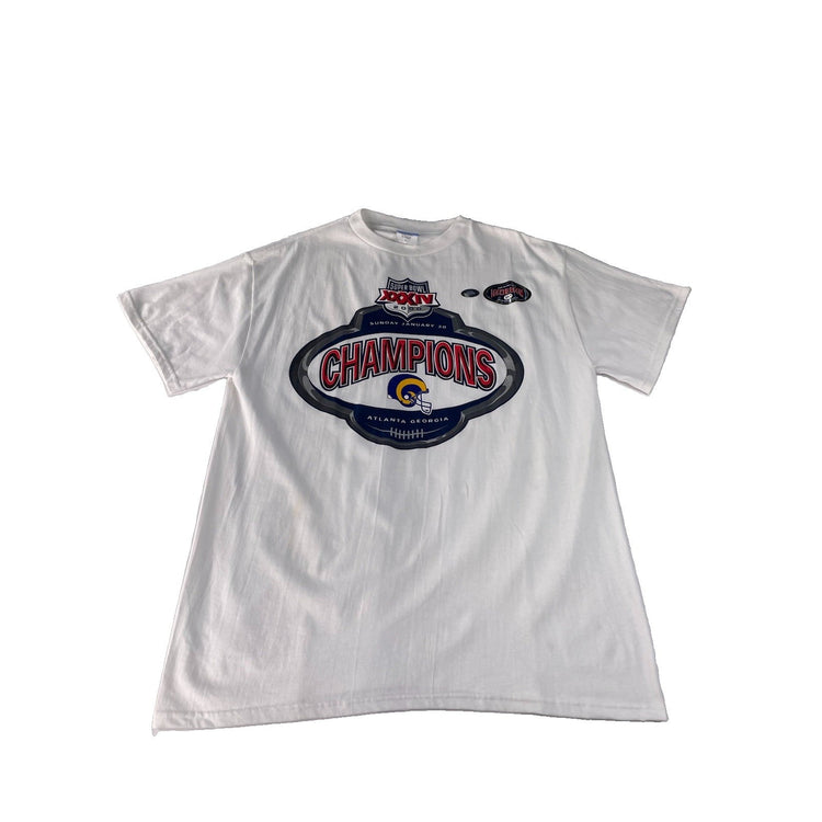 Men Vintage SPL28 St Louis Rams SuperBowl XXXIV Champions Graphic T-Shirt Size L
