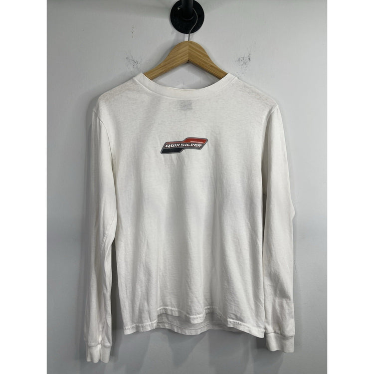 Men’s Vintage White Quiksilver Long-Sleeve Boardriding Company Tee Sz Small
