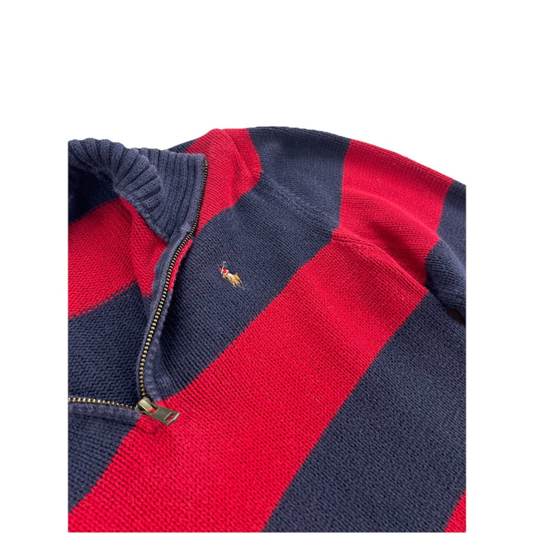 Mens Polo Ralph Lauren Size XL Red & Blue Knitted Quarter Zip