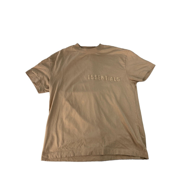 Mens Essentials Fear Of God Tan-Cream Solids Logo T-Shirt Size S