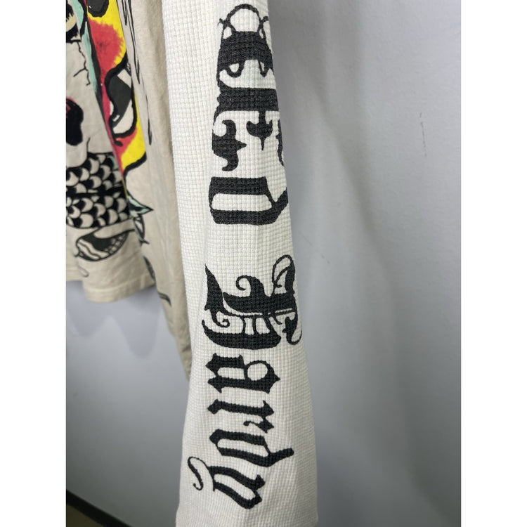 Men’s Vintage Y2K Ed Hardy Skull & Snake Graphic Beige Long Sleeve Sz M