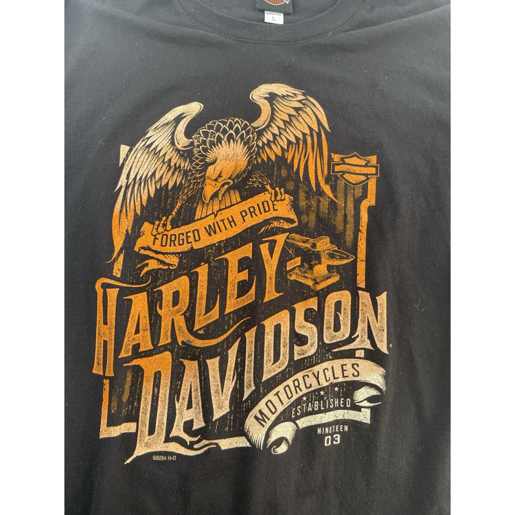 Mens Harley Davidson Motorcycles Forged With Pride Basic Black Tee Size L