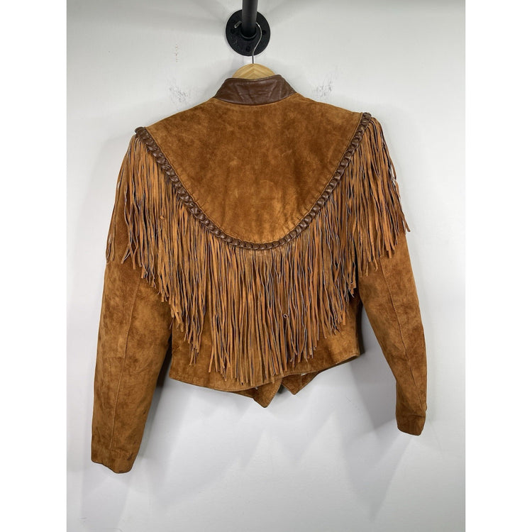 Women’s Vintage Diamond Leathers Brown Lined Fringe Jacket Sz M